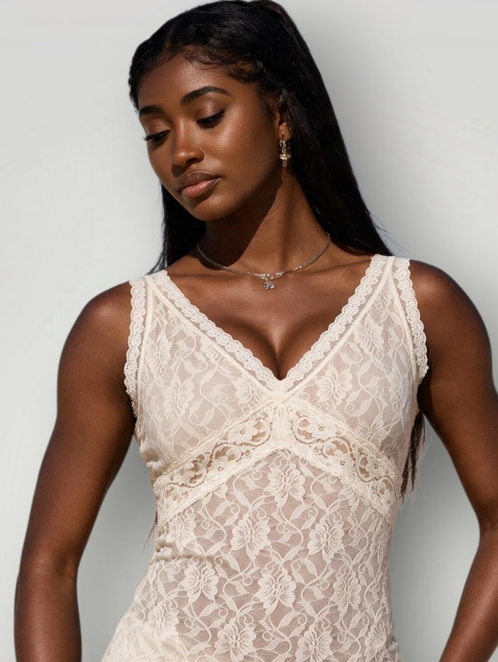 Flexees by Maidenform Shaping Camisole Large Ivory Lace Front Style 3566